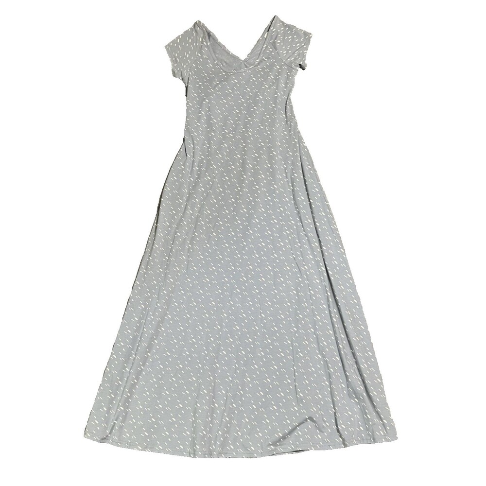 PACT Maxi Dress Women’s L Gray Organic Cotton Fit & Flare Cross Back Stretch